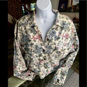 Vintage 80’s Not Guilty USA Floral Waist Western Pockets Denim Jean Jacket L